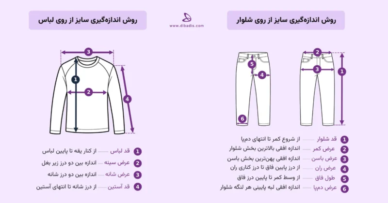 راهنمای تصویری اندازهگیری سایز از روی لباس