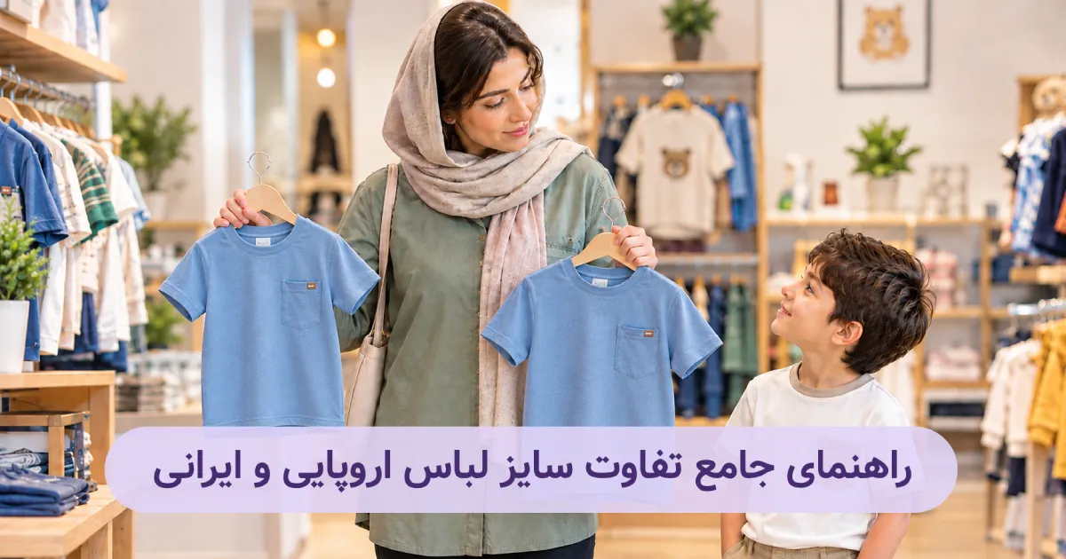 ماری در حال انتخاب سایز لباس برای پسرش
